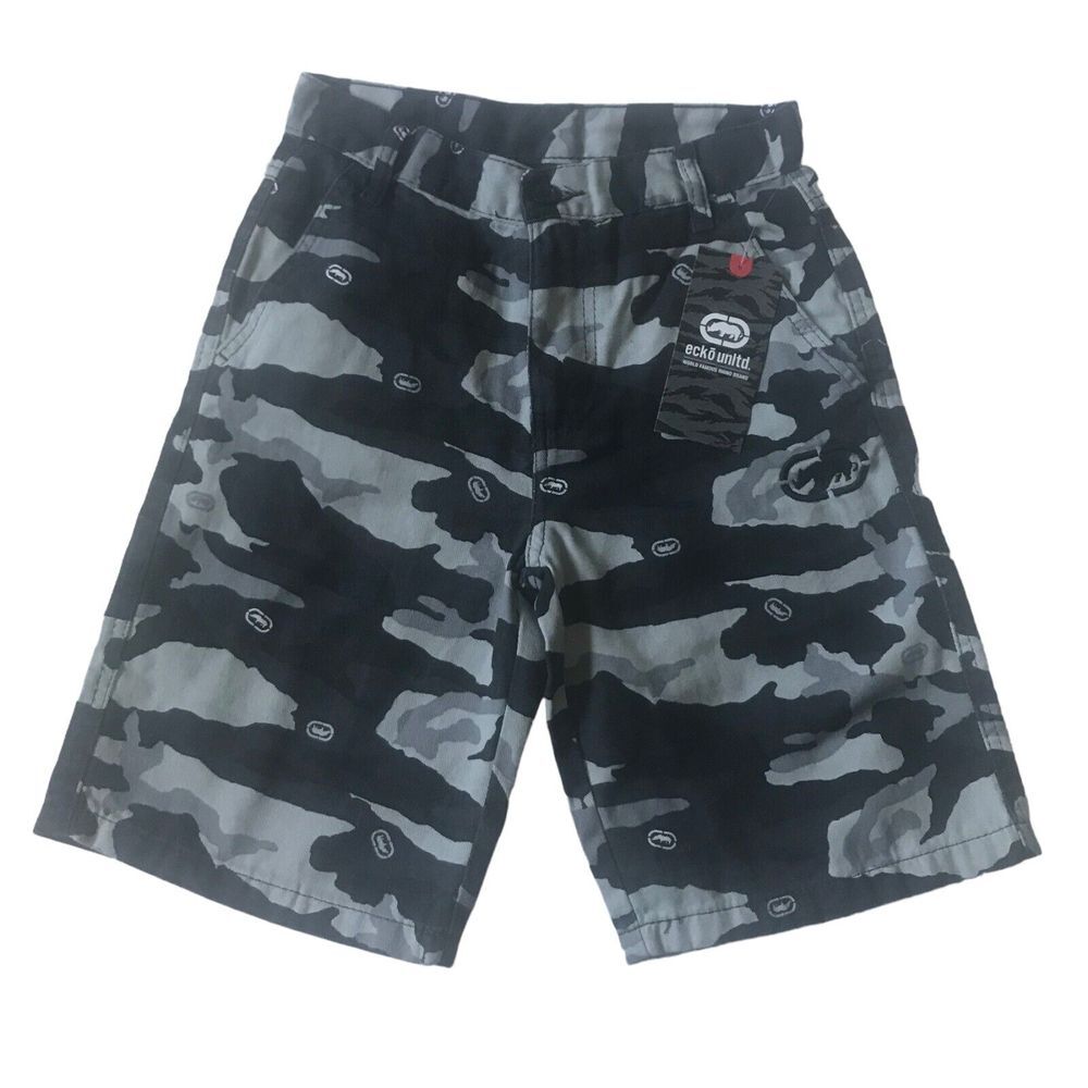 Ecko Unltd. Boys Bermuda Camo Logo Shorts Pockets‎ - Black/Size10